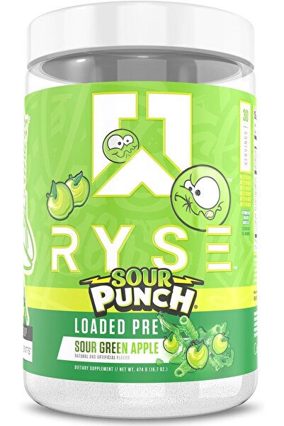 RYSE Up Supplements Loaded Pre-Workout Powder, 474 g, Sour Green Apple, 30 Servings