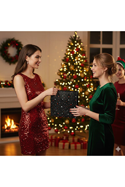 DODOMAR 33×14×31.5 سم حقيبة كرتونية فاخرة للهدايا بنمط النجوم السوداء المنقطة