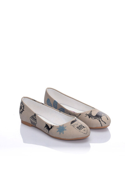 Streetfly New Year Themed Printed Colorful Women's Ballerinas