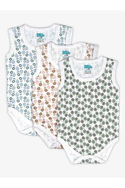 Babies Basic By Styli مجموعة من 3 قطع - بدلة جسم مطبوع بدون أكمام من القطن الممشط للغاية