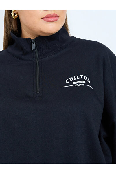 Styli Plus Size Black Regular Fit Half Zip Sweatshirt