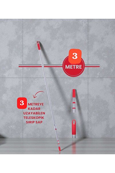 ÇEÇEN HOME 3 mt Teleskopik Uzatmalı Metal Sırık Sap Boya Badana Sapı - Mop Sa...