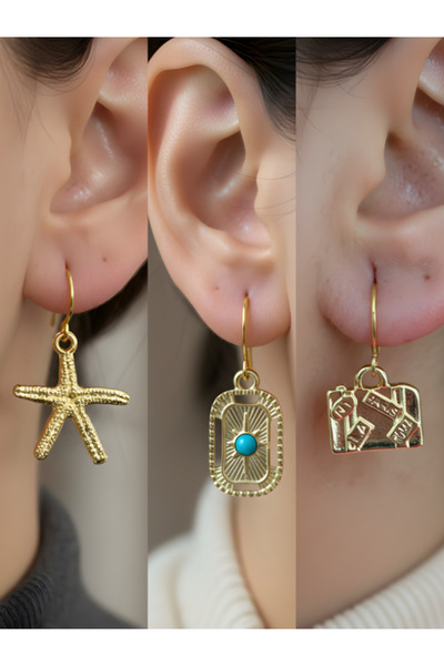 TURBİJ طقم أقراط نسائية مكون من 3 قطع مع رمزات عصرية