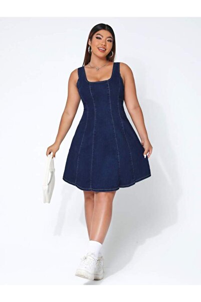 Marlix Jeans Askılı Mini Jean Elbise