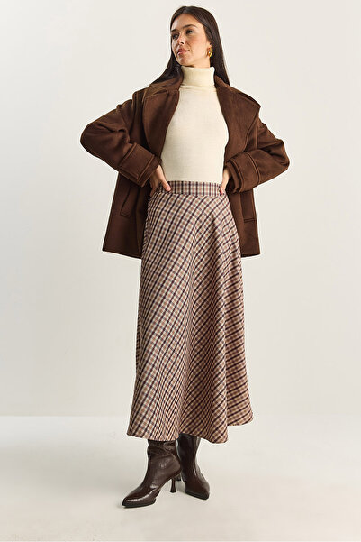 Bianco Lucci Women's Plaid Patterned Long Skirt De251112 60283838