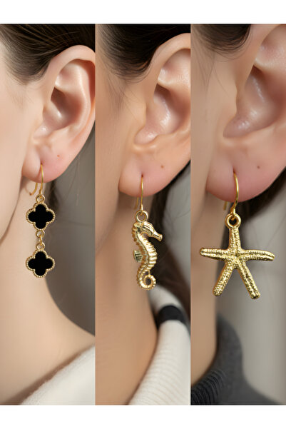 TURBİJ طقم أقراط نسائية مكون من 3 قطع مع رمزات عصرية