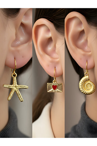 TURBİJ طقم أقراط نسائية مكون من 3 قطع مع رمزات عصرية