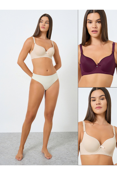 Styli Pack of 2 - Padded Wired Solid Balconette Bra with Piping Cup