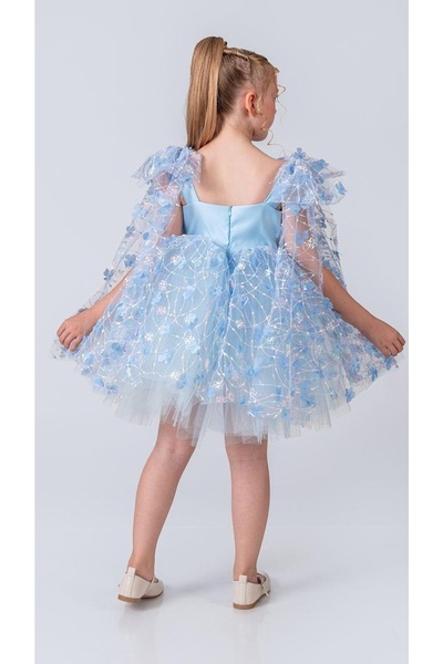 Mnk Baby&Kids Rochie de seara pentru fete Imeros cu model brodat cu flori M00736 ALBASTRU