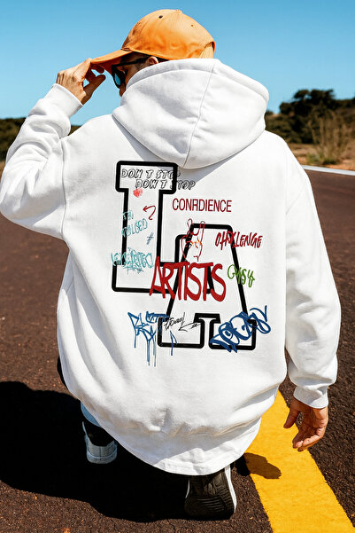 CLASSY.MODA Ανδρικό μαύρο φούτερ με κουκούλα – Έγχρωμο γκράφιτι «Artists» με τύπωμα oversized Hoodie