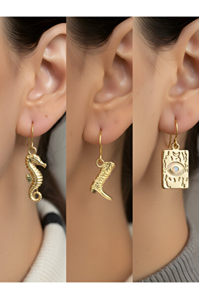 TURBİJ طقم أقراط نسائية مكون من 3 قطع مع رمزات عصرية