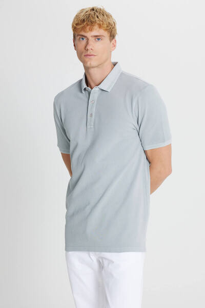 ALTINYILDIZ CLASSICS Ανδρικό μπλουζάκι με λαιμόκοψη πόλο σε γκρι χρώμα, 100% βαμβάκι, εφαρμοστό στενή εφαρμογή