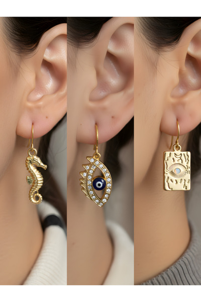 TURBİJ طقم أقراط نسائية مكون من 3 قطع مع رمزات عصرية