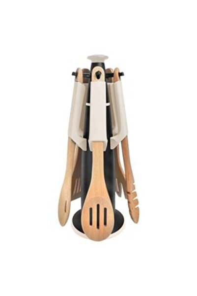 Tessari Black Plastic Support with 5 Hooks for Kitchen Utensils Ø12.5 x 36 cm