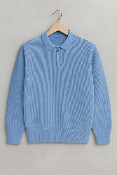 ZMODA SOFT Polo Neck Zipper Striped Old Money Knitted First Quality Soft Long Sleeve Men's Sweater