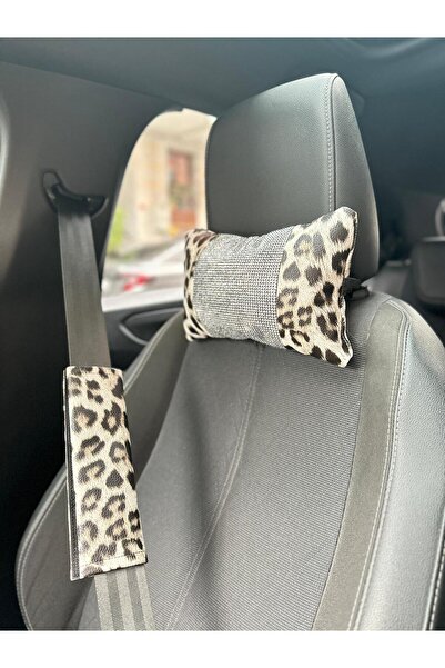 Fox Leopar Desenli Premium Araç Boyun Yastığı ve Emniyet Kemeri Kılıf Seti 4 ...