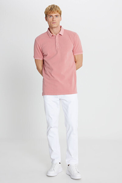 ALTINYILDIZ CLASSICS Men's Dusty Rose 100% Cotton Slim Fit Slim Fit Polo Neck T-Shirt