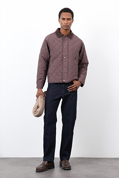 Antioch Brown Contrast Collar Diamond Pattern Men's Coat