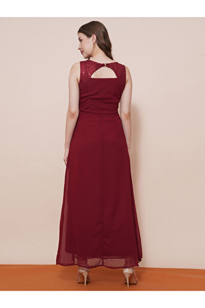 Globus By Styli Women Maroon V-Neck Sequined Maxi Dress