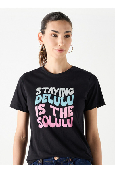 FAV Typographic Print Crew Neck T-shirt with Short Sleeves