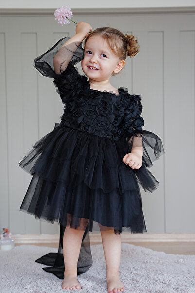 ALYRA Βρεφικό φόρεμα με μακρυμάνικο φιόγκο και τριαντάφυλλο Tutu για πάρτι γενεθλίων Γάμος Ειδική ημέρα Βραδινό φόρεμα Παιδικό φόρεμα