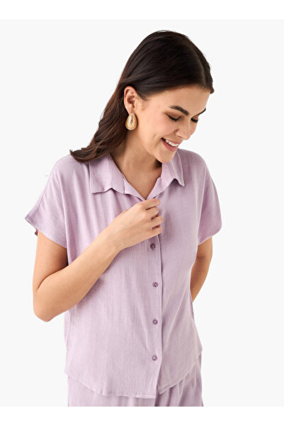 FAV Textured Shirt with Button Closure and Short Sleeves