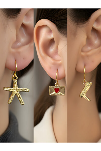 TURBİJ طقم أقراط نسائية مكون من 3 قطع مع رمزات عصرية