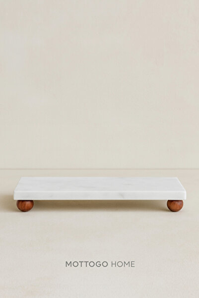 Mottogo Ahşap Ayaklı Mermer Stand – 20×10×3 cm | Dekoratif Sunum ve Tezgâh Dü...