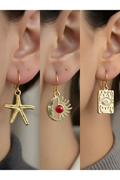 TURBİJ طقم أقراط نسائية مكون من 3 قطع مع رمزات عصرية