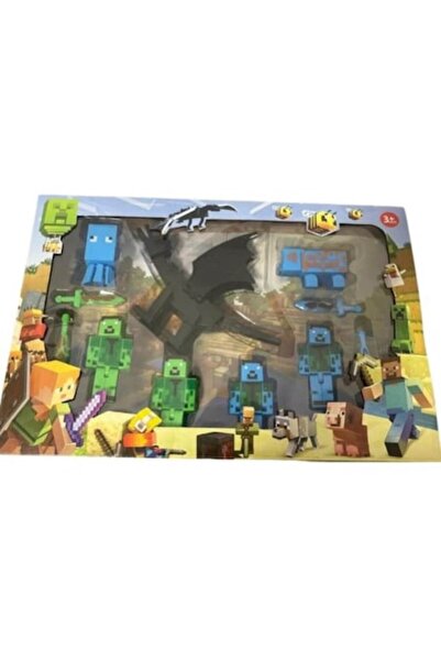 OEM Set of 8 Minecraft-style figures and accessories, multicolor, 10 cm, 6 years+