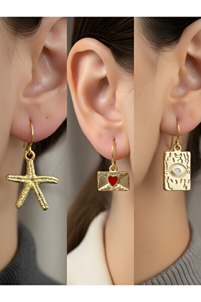 TURBİJ طقم أقراط نسائية مكون من 3 قطع مع رمزات عصرية