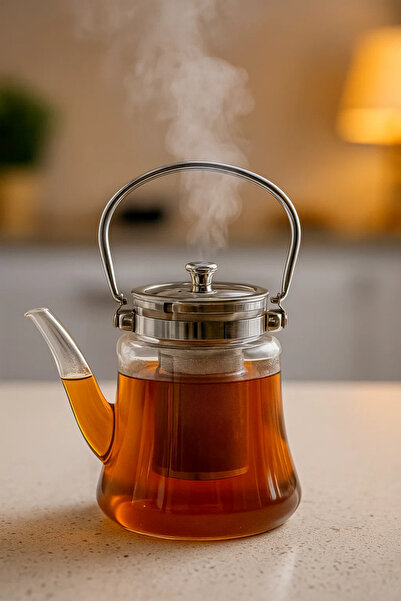 Urbanza إبريق شاي زجاجي مع مصفاة وغطاء من الفولاذ المقاوم للصدأ - غلاية شاي م...