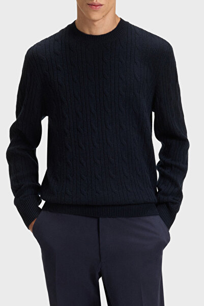 BOSS Örgülü Yün ve Kaşmir Karışımlı Regular Fit Bisiklet Yaka Kazak Erkek KAZ...