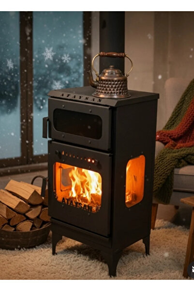 Efsoon Organics Peletli ve Odunlu Soba - Pelet Sobası Şömineli Kuzineli - 70 metrekare alanı ısıtır - Şık ve Sağlam