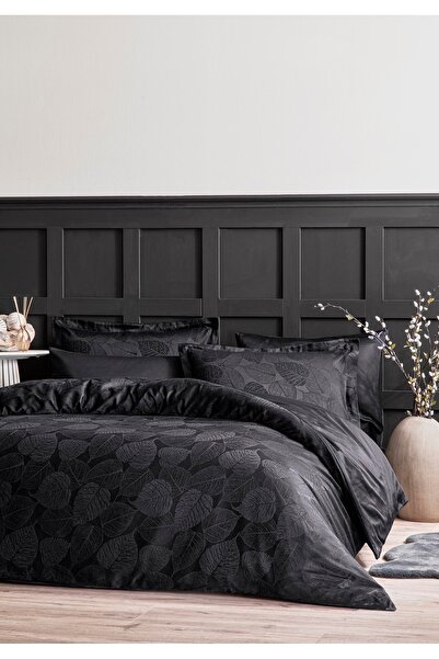 Özdilek Φύλλο Διπλό Ζακάρ Σατέν Σετ παπλωματοθήκης Μαύρο