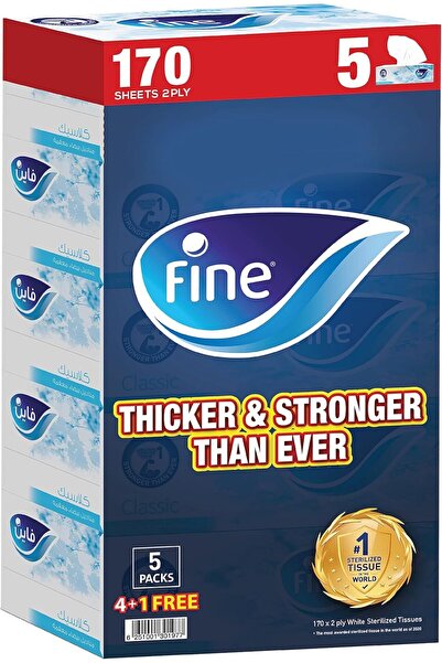 FINE Facial Tissue Boxes, 5 Packs of 170 Sheets x 2 Ply