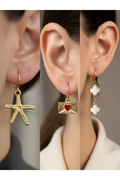 TURBİJ طقم أقراط نسائية مكون من 3 قطع مع رمزات عصرية