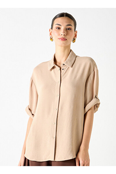 FAV قميص قصة مريحة بقصّة منسجم مع ياقة وأكمام بطول 3/4