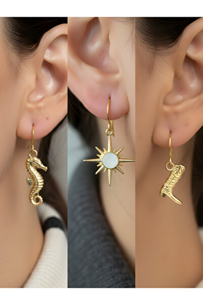 TURBİJ طقم أقراط نسائية مكون من 3 قطع مع رمزات عصرية