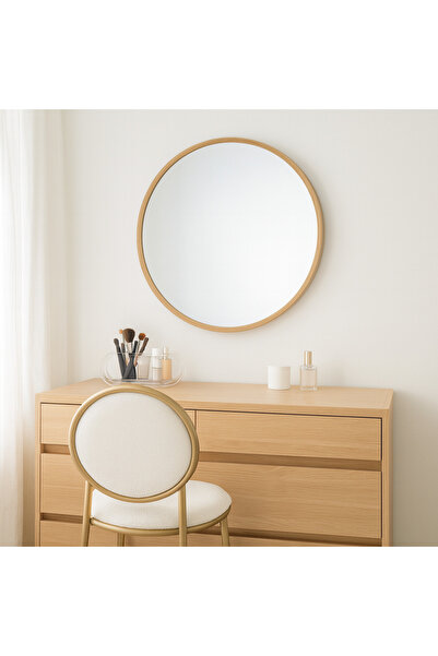 Ebticar Round Wooden Frame Mirror – Natural Wood