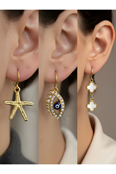 TURBİJ طقم أقراط نسائية مكون من 3 قطع مع رمزات عصرية