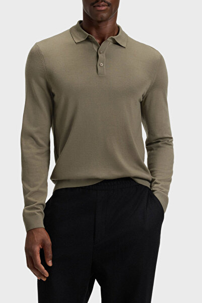 BOSS Yünlü Regular Fit Düğmeli Polo Yaka Kazak Erkek POLO YAKA KAZAK 50476357...