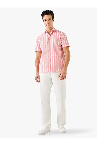 FAV Striped Linen Blend Shirt with Short Sleeves