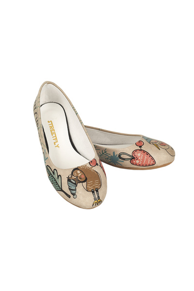 Streetfly New Year Themed Printed Colorful Women's Ballerinas