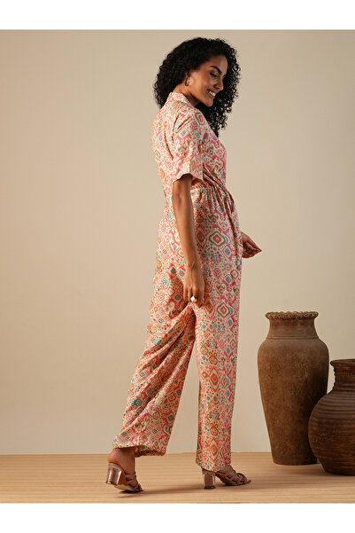 Globus By Styli Geometric Print Waist Tie-Ups Fusion Jumpsuit