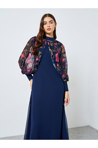 Maxim Creation By Styli Navy Blue Floral Printed Chiffon Maxi Dress