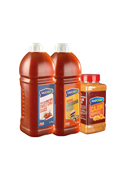 SAUCHEF 3’lü Set – Louisiana Acı Sos 2000 g, Tatlı Acı Sos 2300 g, Cajun Baha...