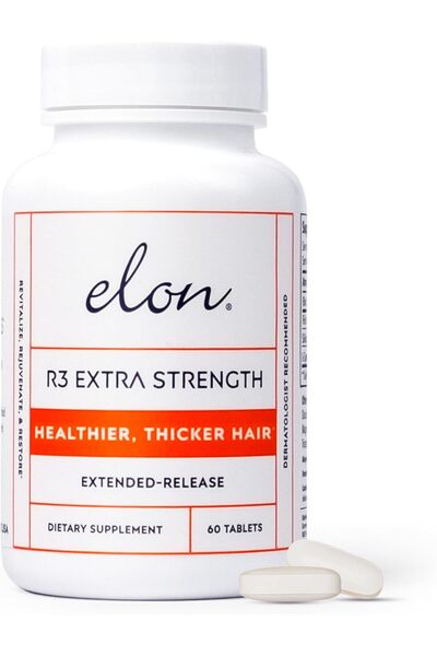 ELon مكمل R3 لنمو الشعر بقوة إضافية - 5000 ميكروغرام من البيوتين وببتيدات الك...