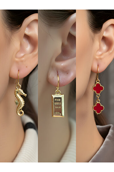 TURBİJ طقم أقراط نسائية مكون من 3 قطع مع رمزات عصرية