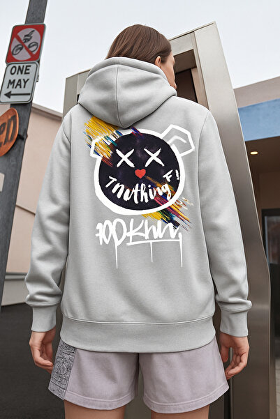 CLASSY.MODA Men's Hooded Sweatshirt – Colorful Graffiti Bear Printed Oversized Hoodie